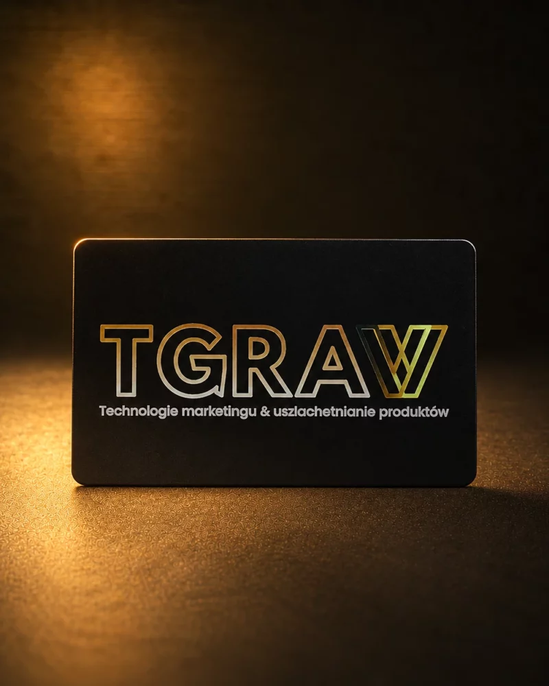 Czarna wizytówka NFC z logo TGRAV